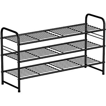 3 tier Metal Shoe Rack Organizer Heavy Duty Stackable Black