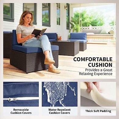 Outsunny 7 Piece Patio Furniture Set, Wicker Outdoor Sectional Sofa Set