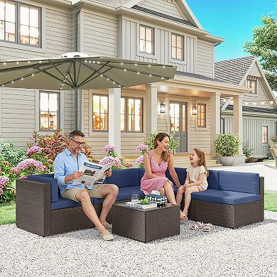 Outsunny 7 Piece Patio Furniture Set, Wicker Outdoor Sectional Sofa Set
