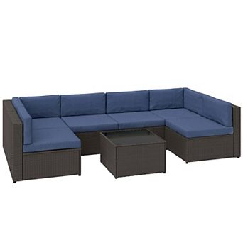 Outsunny 7 pc Patio Furniture Set, Wicker Outdoor Sectional Sofa Set