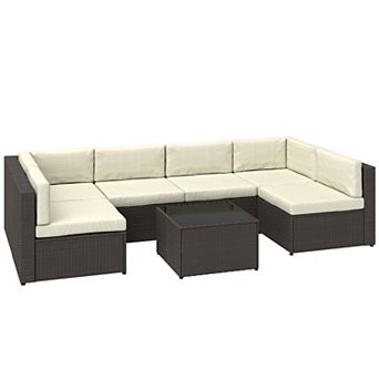 Outsunny 7 pc Patio Furniture Set, Wicker Outdoor Sectional Sofa Set