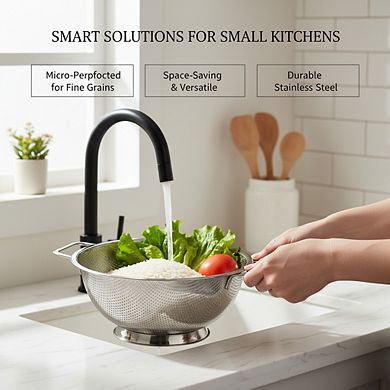 Stainless Steel Colander 3-Quart, Mesh Strainer for Kitchen Food, Dishwasher Safe