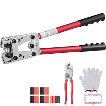 Battery Cable Lug Crimping Tool Kit with Connectors, Heat Shrink Tubes, and Gloves