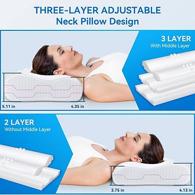 Cervical Memory Foam Pillow for Neck Pain Relief, Cooling Contour Pillow for Side Sleepers