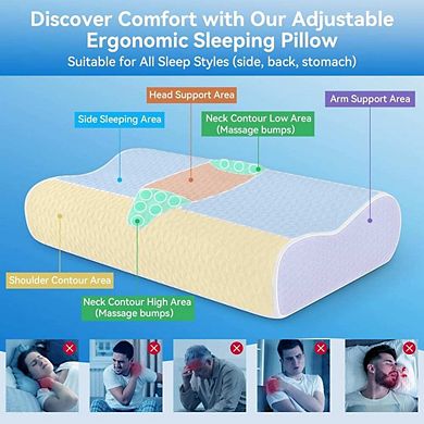 Cervical Memory Foam Pillow for Neck Pain Relief, Cooling Contour Pillow for Side Sleepers