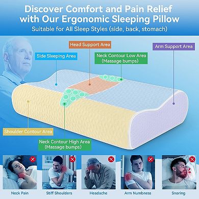 Cervical Memory Foam Pillow for Neck Pain Relief, Cooling Contour Pillow for Side Sleepers