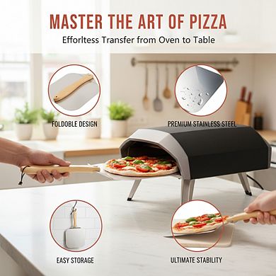 Aluminum Pizza Spatula 12 Inch, Foldable Wood Handle Paddle for Easy Storage Baking