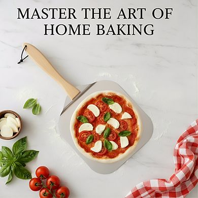 Aluminum Pizza Spatula 12 Inch, Foldable Wood Handle Paddle for Easy Storage Baking