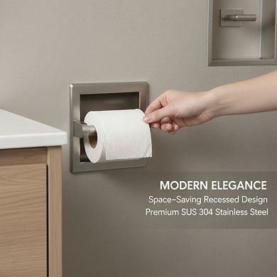Wall Mount Recessed Toilet Tissue Dispenser, Brushed Nickel Stainless Steel with Rear Bracket