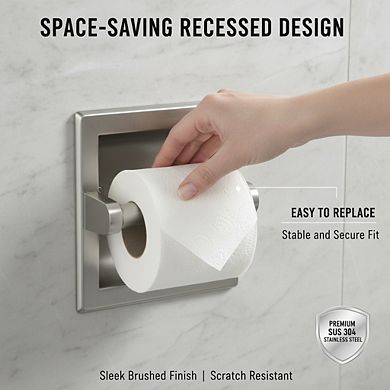 Wall Mount Recessed Toilet Tissue Dispenser, Brushed Nickel Stainless Steel with Rear Bracket
