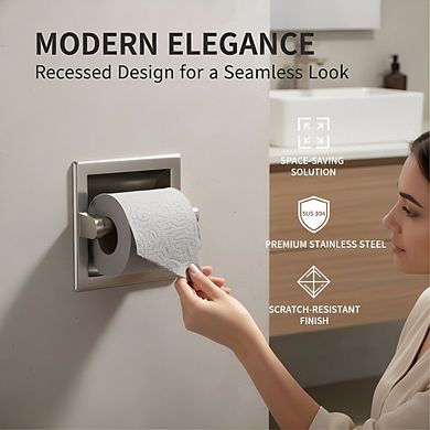 Wall Mount Recessed Toilet Tissue Dispenser, Brushed Nickel Stainless Steel with Rear Bracket