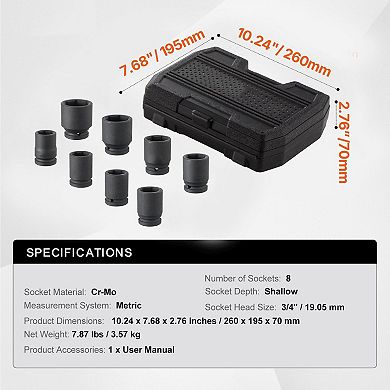 Drive Axle Nut Socket Set 8-Piece Metric 2438mm with Case