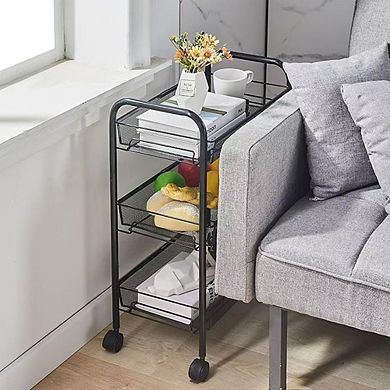 3 Tier Rolling Metal Storage Cart with Wheels Bathroom Organizer, Black