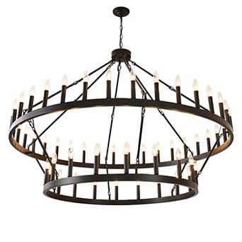 Rustic Farmhouse 60-Inch 54-Light Matte Black 2 tier Wagon Wheel Chandelier