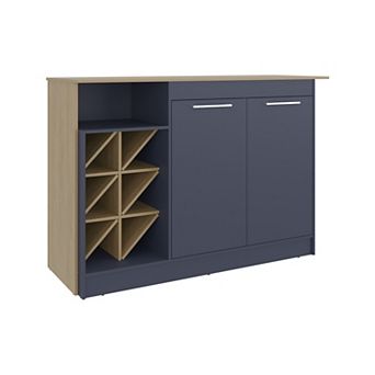 Lugano Kitchen Island with Open Shelves, Side Compartments For Bottles, Spacious Storage.