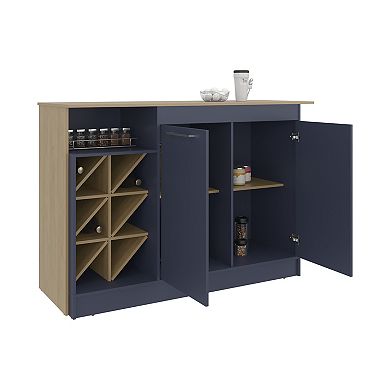 Lugano Kitchen Island with Open Shelves, Side Compartments For Bottles, Spacious Storage.
