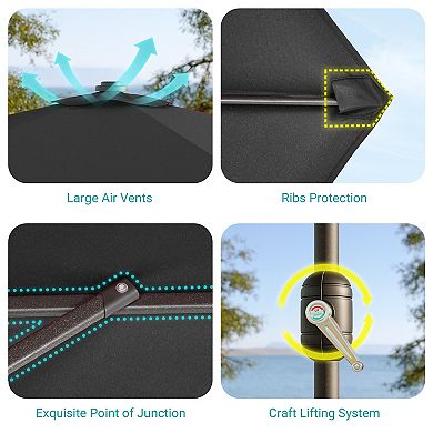 Sonkuki 10×6.5ft LED Rectangular Outdoor Patio Market Umbrella for Deck, Garden and Poolside