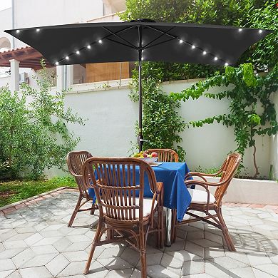 Sonkuki 10×6.5ft LED Rectangular Outdoor Patio Market Umbrella for Deck, Garden and Poolside