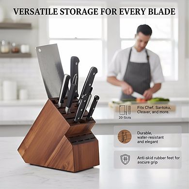 Acacia Wood 20-Slot Universal Knife Block, Countertop Storage without Knives
