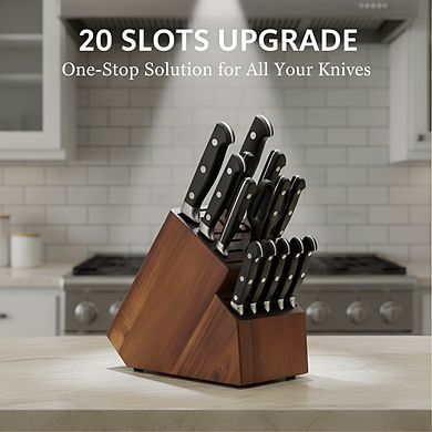 Acacia Wood 20-Slot Universal Knife Block, Countertop Storage without Knives
