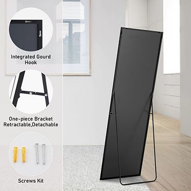Floor Standing Full Length Mirror Wall Mirror with Stand, Aluminum Alloy Thin Frame
