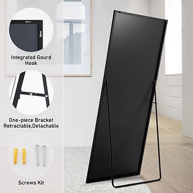 Floor Standing Full Length Mirror Wall Mirror with Stand, Aluminum Alloy Thin Frame