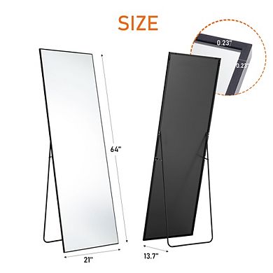 Floor Standing Full Length Mirror Wall Mirror with Stand, Aluminum Alloy Thin Frame