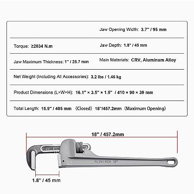 Adjustable Aluminum Pipe Wrench for Automotive, Plumbing, and Mechanical Use