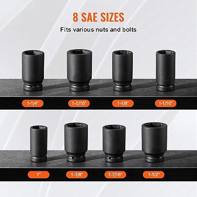 Axle Nut Impact Socket Set, Drive 8 Sizes for Wheel Service