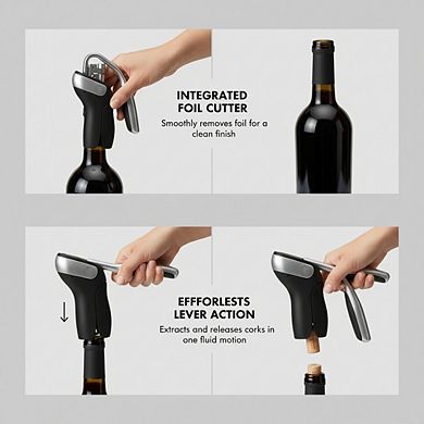 Steel Vertical Lever Corkscrew with Removable Foil Cutter, Smooth Wine Opener