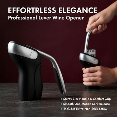 Steel Vertical Lever Corkscrew with Removable Foil Cutter, Smooth Wine Opener