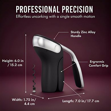 Steel Vertical Lever Corkscrew with Removable Foil Cutter, Smooth Wine Opener