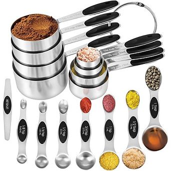 16 pc Stainless Steel Measuring Cups and Magnetic Measuring Spoons Set with Leveler