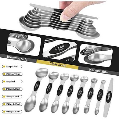 16 Piece Stainless Steel Measuring Cups and Magnetic Measuring Spoons Set with Leveler