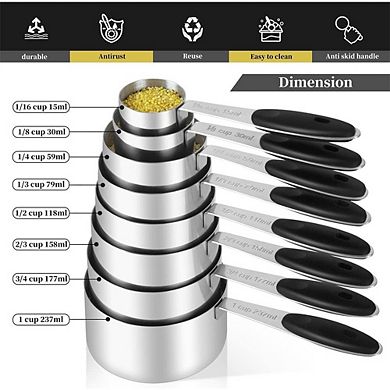 16 Piece Stainless Steel Measuring Cups and Magnetic Measuring Spoons Set with Leveler