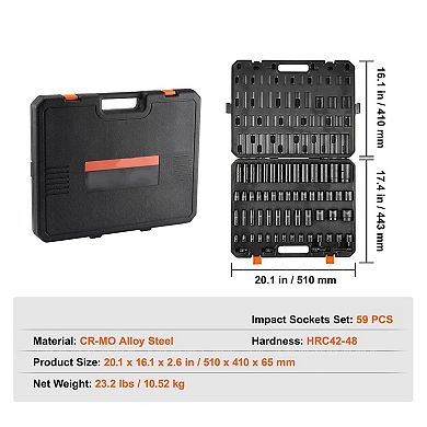 59-Piece Socket Set with SAE and Metric Sockets, Extensions, and Adapters