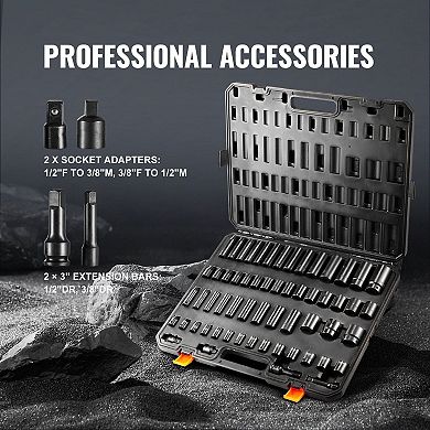 59-Piece Socket Set with SAE and Metric Sockets, Extensions, and Adapters