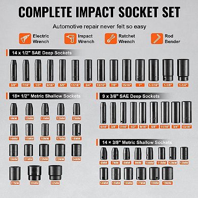 59-Piece Socket Set with SAE and Metric Sockets, Extensions, and Adapters