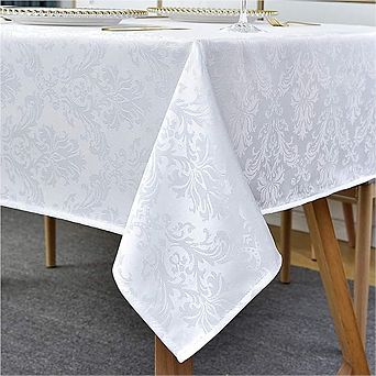 White Jacquard Tablecloth, Spillproof, Wrinkle-Resistant, Polyester