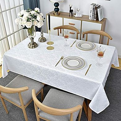 White Jacquard Tablecloth, Spillproof, Wrinkle-Resistant, Polyester