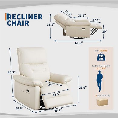Power Swivel Recliner Chair with USB Ports