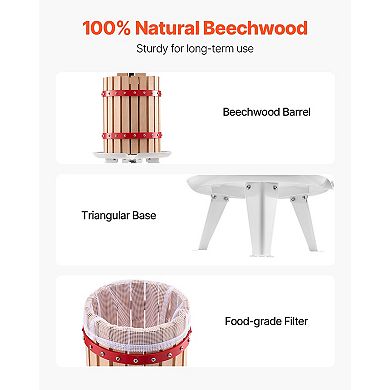 VEVOR 1.6 Gal Fruit Wine Press, Solid Wood Basket Manual Juice Maker for Apple Grape Cider