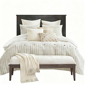 King Size Cotton Comforter Set - Farmhouse Style Jacquard Stripe