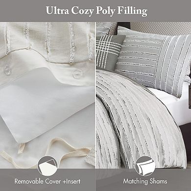 King Size Cotton Comforter Set - Farmhouse Style Jacquard Stripe