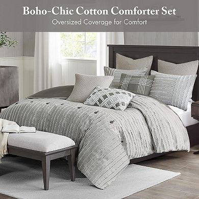 King Size Cotton Comforter Set - Farmhouse Style Jacquard Stripe