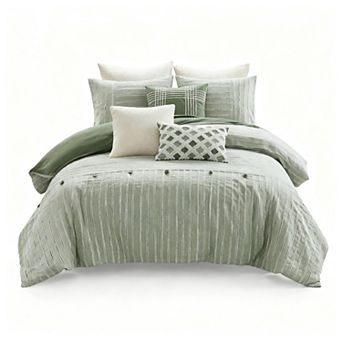 King Size Cotton Comforter Set - Farmhouse Style Jacquard Stripe