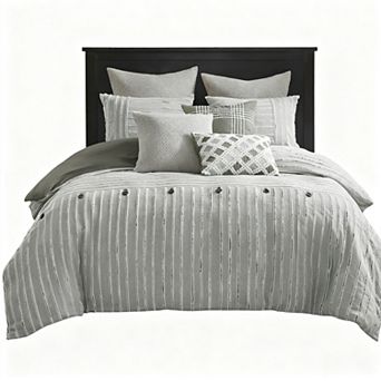 King Size Cotton Comforter Set - Farmhouse Style Jacquard Stripe