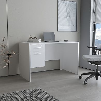 Mellier Modern Office Desk with Two Drawers and Side Storage, Compact Computer Workstation.