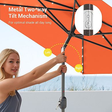 Sonkuki 10×6.5ft LED Rectangular Outdoor Patio Market Umbrella for Deck, Garden and Poolside