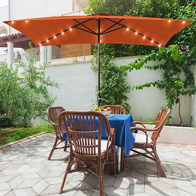 Sonkuki 10×6.5ft LED Rectangular Outdoor Patio Market Umbrella for Deck, Garden and Poolside